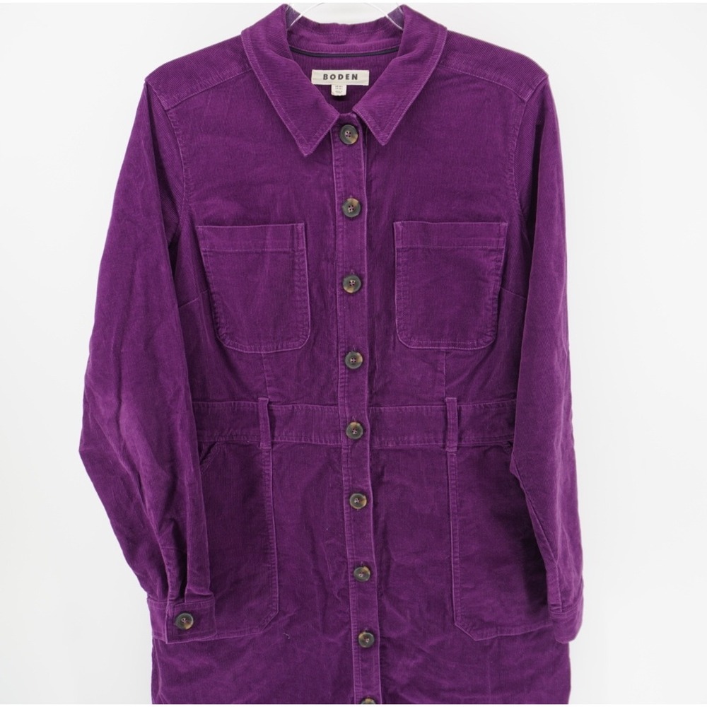 Boden Womens Purple Corduroy Button Front Utility Shirt Dress Long Sleeve 12L - Picture 4 of 11